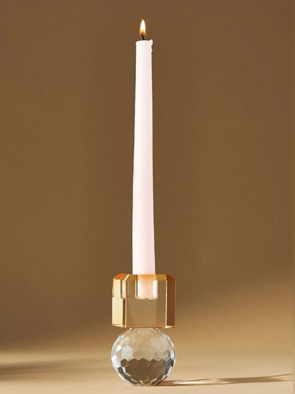 Anthropologie Cut Glass Candle Holder, Honey Clear